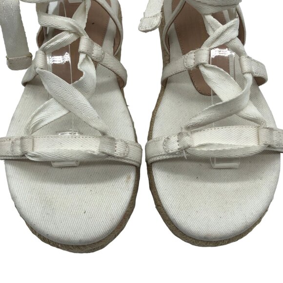 Stuart Weitzman Altdup Canvas Espadrille Wrap Sandals Cream Straps Size 7B - Picture 3 of 8